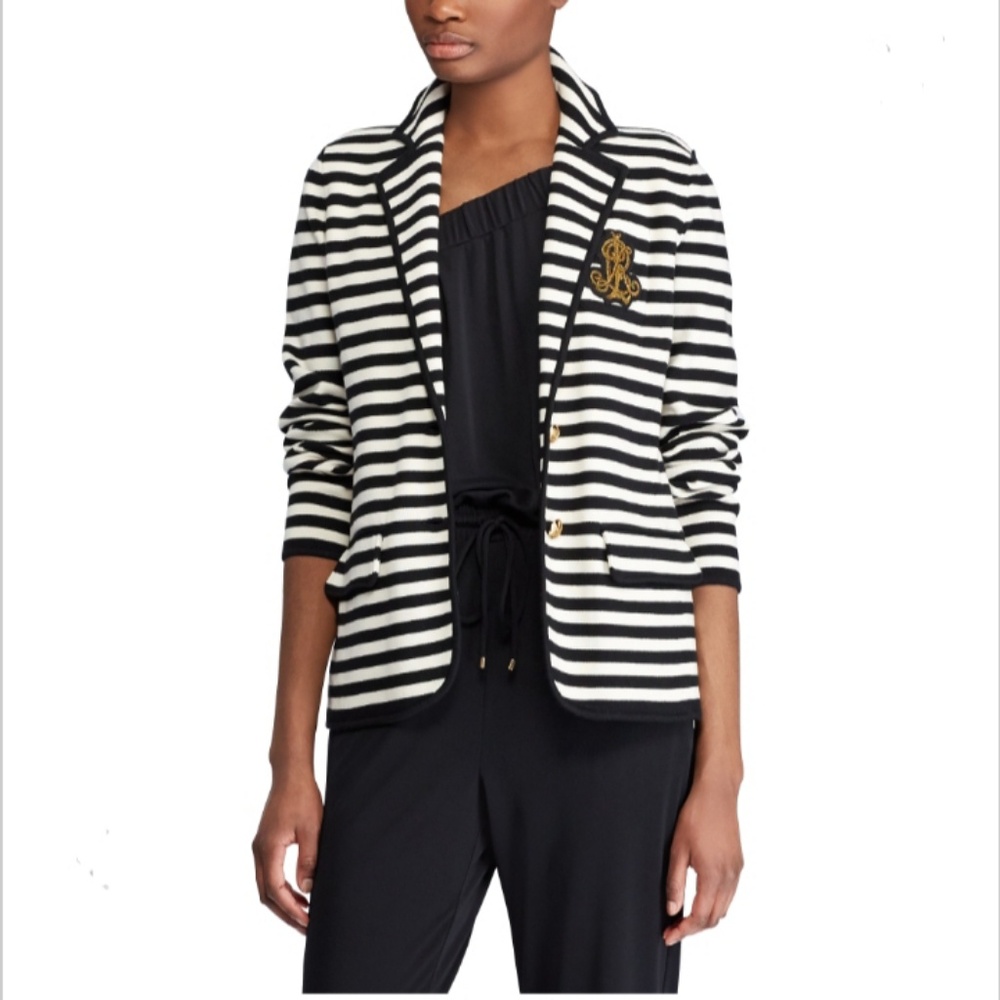Lauren Ralph Lauren Striped Knit Blazer L - Picture 2 of 8